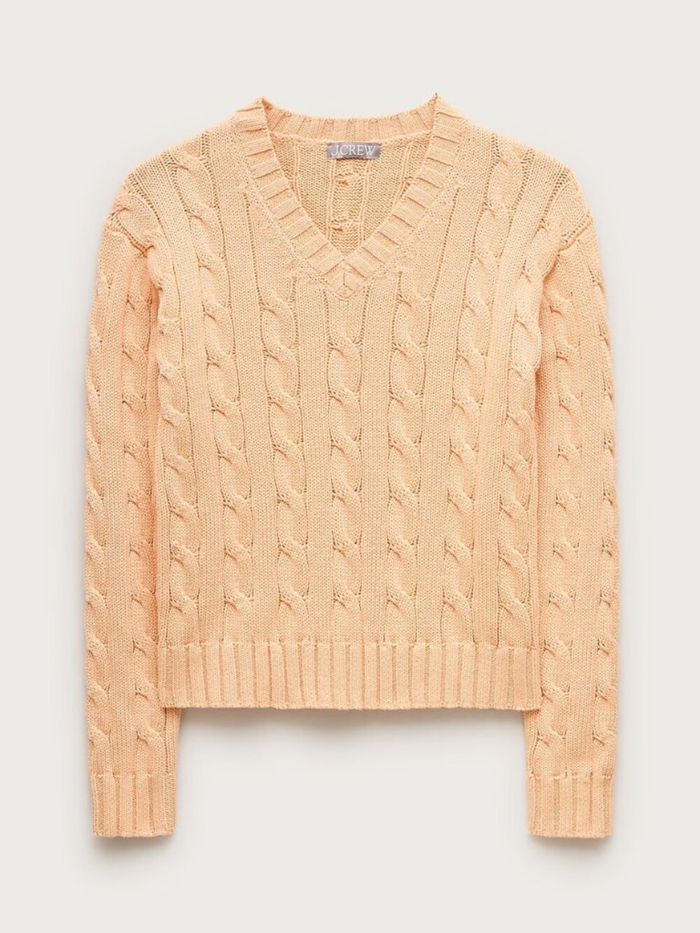 J. Crew Cable-knit High V-neck Sweater  in Heritage Cotton Sweet Nectar XS NWT